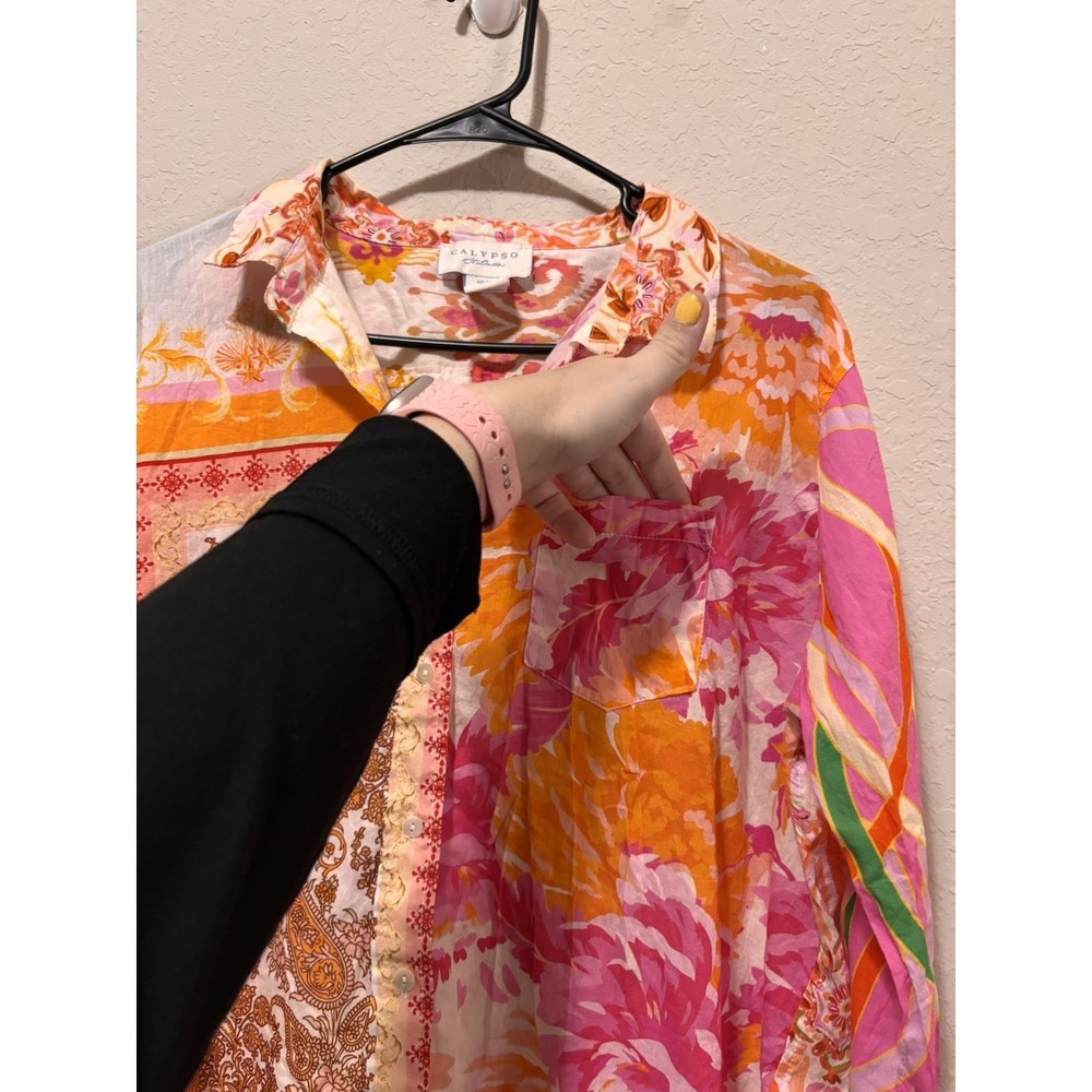 Calypso St. Barth Pink & Orange Floral Button-Up Blouse - Picture 6 of 16
